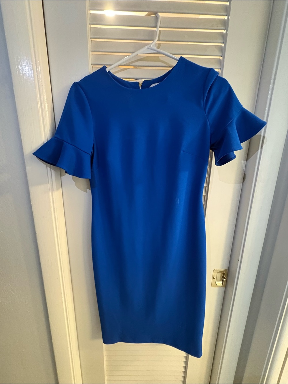 Calvin Klein Cobalt Blue Ruffle Sleeve Shift Dress